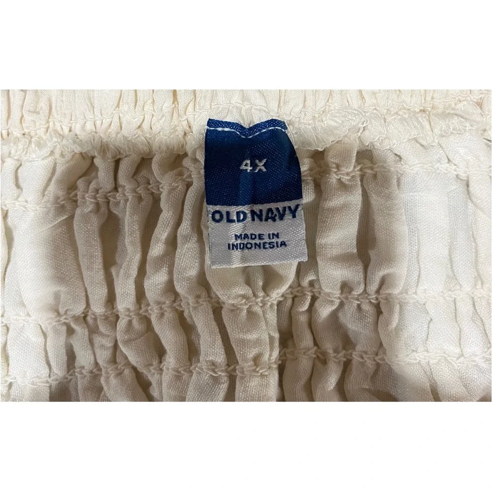 Smocked Top 4X Cream Puff Sleeve‎ Square Neck Lettuce Hem Fairy Coquette Boho